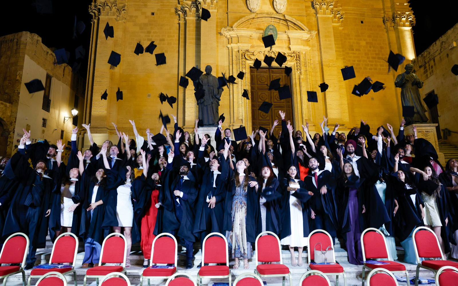 Medical students graduating from Queen Mary University of London’s Malta campus at Cathedral Square in Victoria, Gozo.